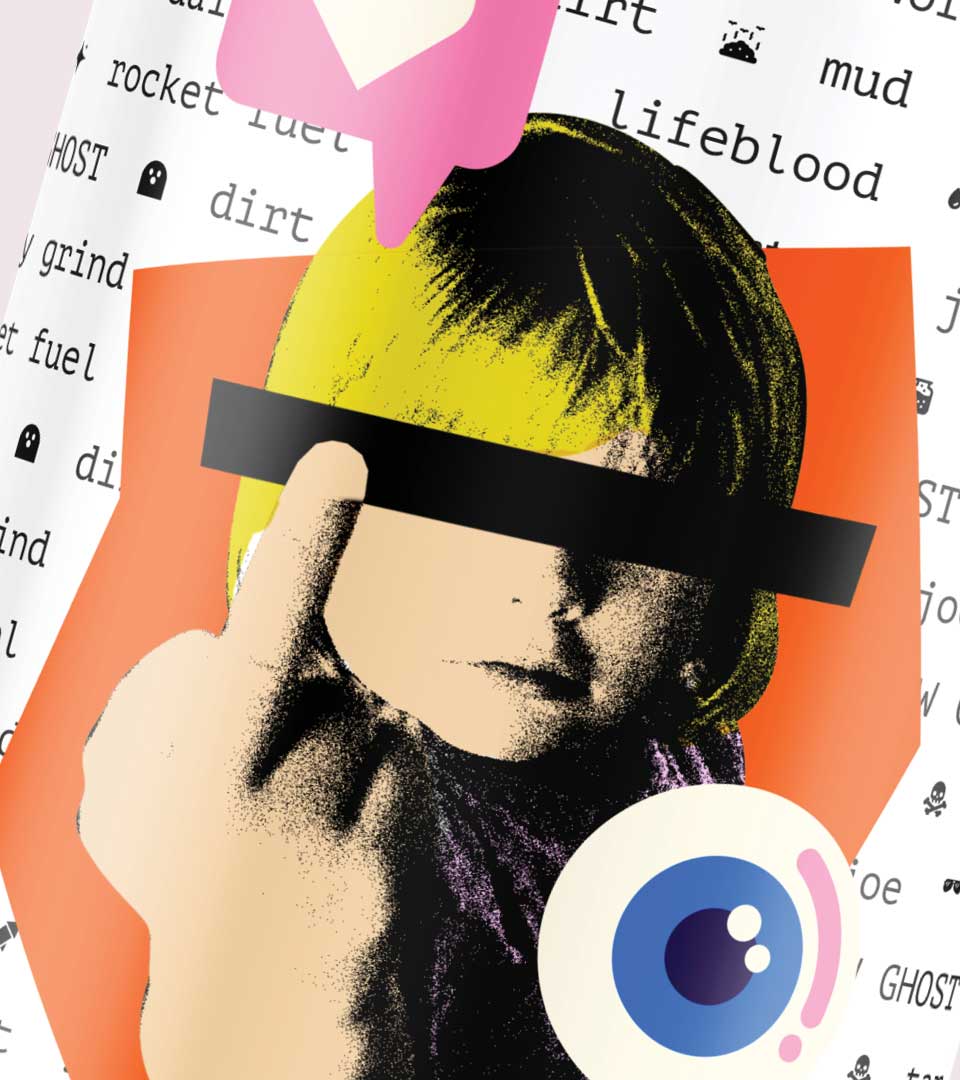 Sample design: Colourful portrait collage with bold graphic shapes