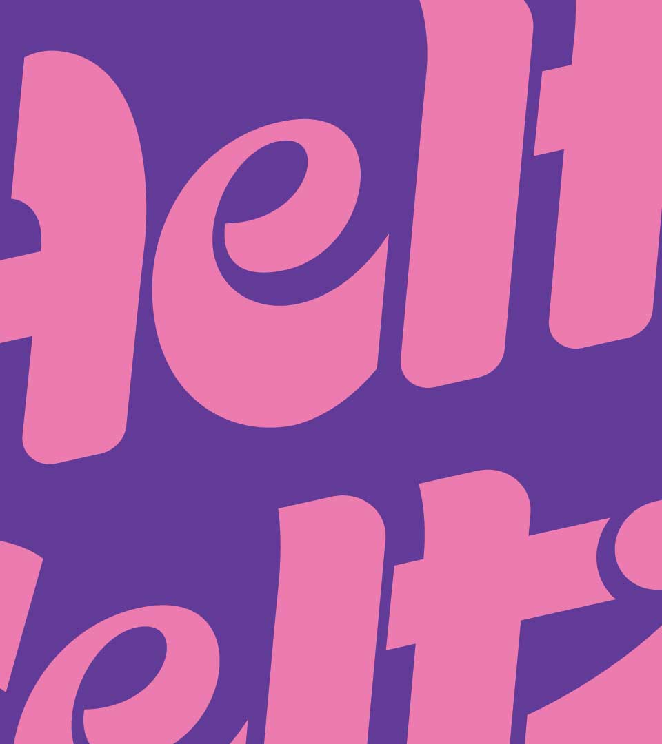 Sample design: Pink lettering on a purple background